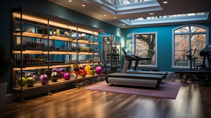Contemporary home gym with a mirrored wall and exercise