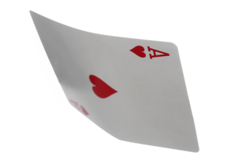 Flying playing card for poker and gambling, ace heart isolated on white, clipping path