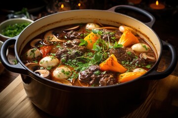A Delicious Beef Broth with Bone-in Beef, Charred Vegetables