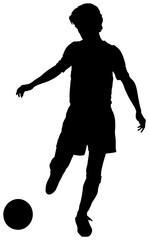 Digital png silhouette of football player kicking ball on transparent background