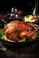 Fototapeta premium Festive Christmas Recipe Roast Goose Stuffed with Baked