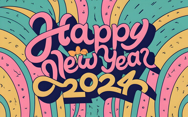 Happy new year 2024 design. Conceptual ads for New Year. Colorful style illustrations for poster, banner, greeting and new year 2024 celebration.