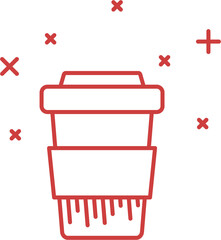 Digital png illustration of red takeaway cup and stars on transparent background