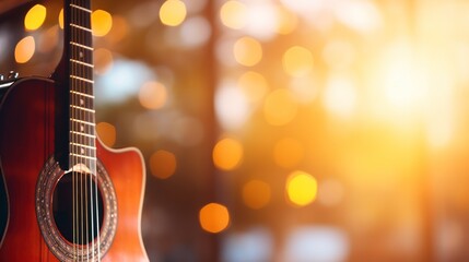 Naklejka premium Music bokeh blurred background with guitar with copy space
