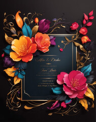 beautiful Flower wedding invitation Dark Design