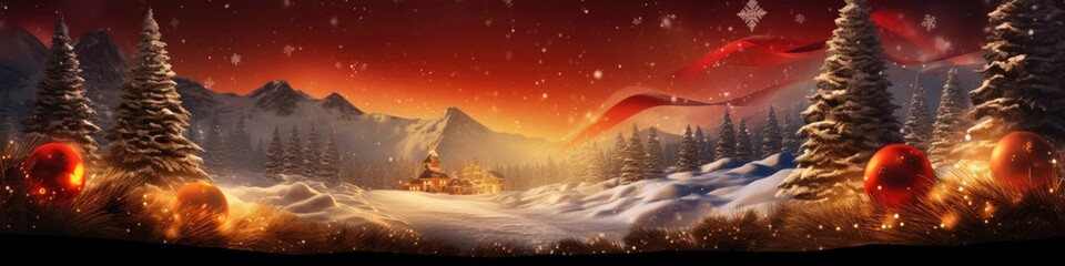 Fototapeta na wymiar Christmas Tree Yuletide Landscape Backdrop Horizontal Banner Generative AI