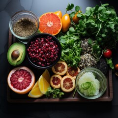 Vegan Winter Salad with Freezer Food with quinoa, spinach, avocado, grapefruit