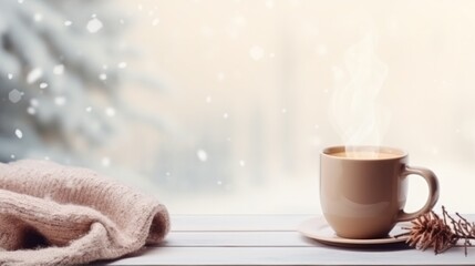 Obraz na płótnie Canvas cozy winter background with cup of cocoa with space for text