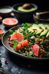 Fotobehang Vegan Winter Salad with Freezer Food with quinoa, spinach, avocado, grapefruit © olegganko