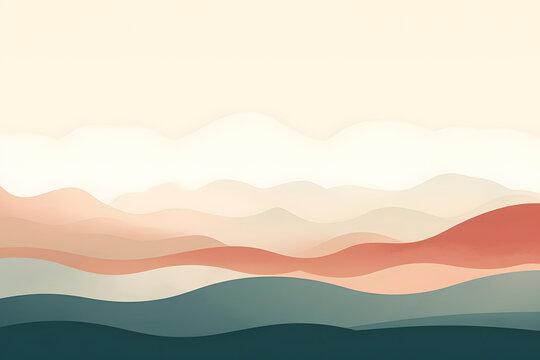 Minimal abstract landscape background vector. Mountain background with watercolor texture . Vector arts design for prints, poster, cover, wall arts and home decoration. © Huster