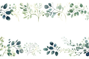 Herbal eucalyptus selection vector frame. Hand painted branches, leaves on white background. Greenery wedding simple minimalist invitation. Watercolor style card. Elements are isolated and editable   - Powered by Adobe