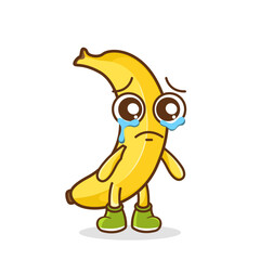 Funny crying emoticon. banana character with tears in eyes