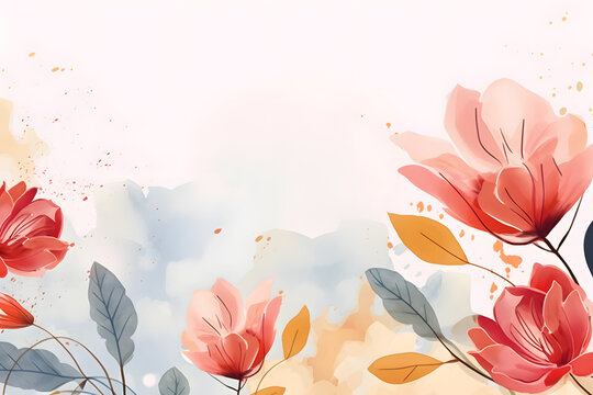 Flower watercolor art background vector. Wallpaper design with floral paint brush line art. leaves and flowers nature design for cover, wall art, invitation, fabric, poster, canvas print. 