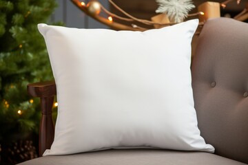 square pillow mockup with christmas holiday lights