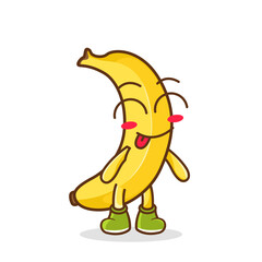 Fototapeta premium Cute banana character is teasing and sticking out his tongue. eyes closed tongue out emoji