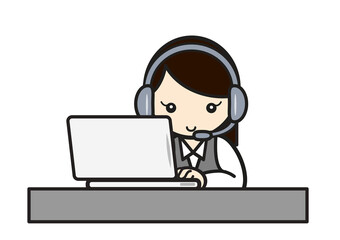 パソコンに向かうコールセンターの女性