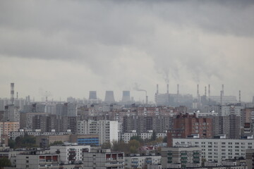 chemical production plants in the city. the concept of environmental pollution
