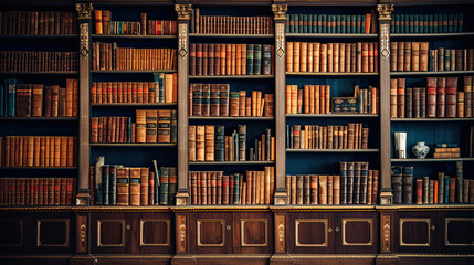 many books on a shelf in a library - obrazy, fototapety, plakaty