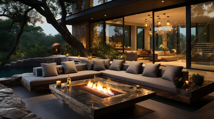 Contemporary outdoor lounge area with sectional sofa