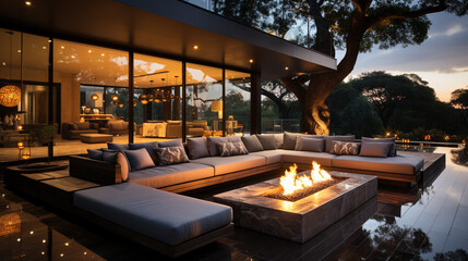 Contemporary outdoor lounge area with sectional sofa