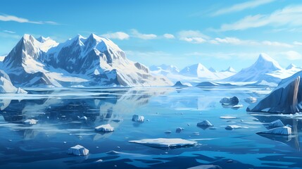 Fototapeta na wymiar A painting of ice bergs floating in the water