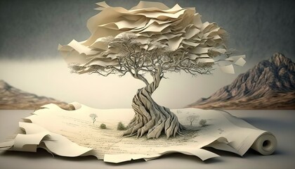 from paper to real tree origami design illustration