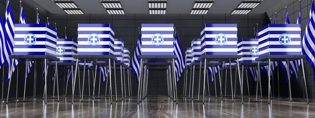 Greece - polling station and voting booths with coat of arms - election concept - 3D illustration