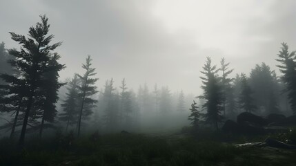 Fototapeta na wymiar View of forest with fog