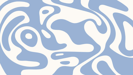 Wavy retro abstract background. Trippy hippie pattern in 60s-70s style. Cool groovy liquid texture. Simple vector design in pale blue and beige colors