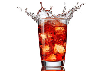 Cola, ice cube in glass with splashes., isolated on transparent background Png transparent