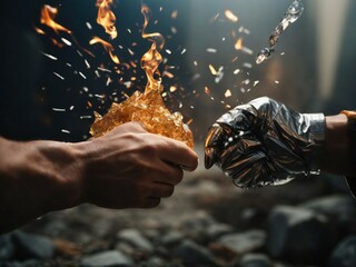 Rock paper scissors clashing melting Generative AI
