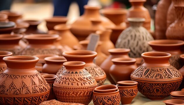 Clay pots in market