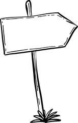 Hand drawn illustration of doodle wood road signs and arrows
