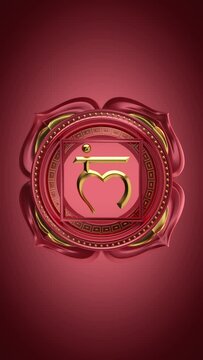 3d muladhara root chakra rotating, support, red esoteric looped background, spiritual symbol, spinning buddhist mandala, seamless vertical video, magical ornament loop