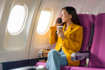 Female airplane passengers asian chinese people Entrepreneurs on Flight, Venturing Overseas...