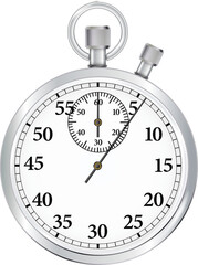 Classic metallic chrome mechanical analog stopwatch isolated.