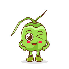 wink green coconut cute fruit character mascot vector design