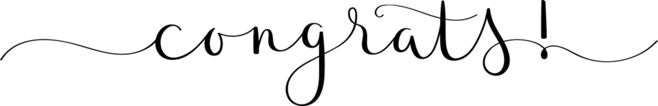 CONGRATS! black brush calligraphy banner with swashes on transparent background