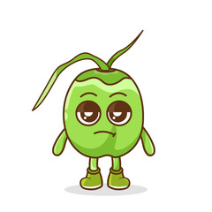 annoyed expression of the cute green coconut fruit cartoon character