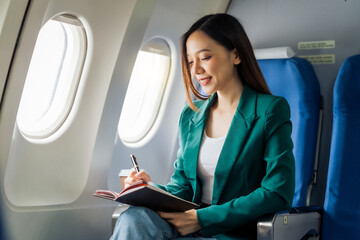 Female airplane passengers asian chinese people Entrepreneurs on Flight, Venturing Overseas...