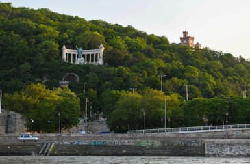 St. Gerard Sagredo Statue seen from the Danube river at Budapest on Hungery