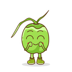 Cute, funny cartoon green coconut character. Illustration of a cute green coconut character who is pleased