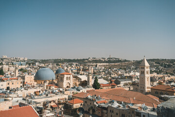 Fototapeta na wymiar Old City Jerusalem, view on roofs of Jerusalem from top of the Austrian Hospice