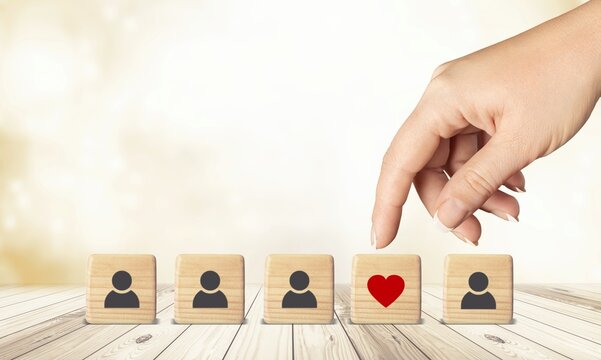 Increasing customer concept. Set of wooden cubes