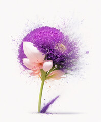 Explosion of Purple flower on a white background