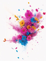 Explosion of colorful flower on a white background