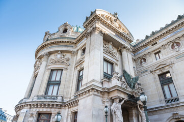 Fototapeta na wymiar Exterior details of Opera Garnier in Paris also known as Palais Garnier, It was built for the Paris Opera from 1861 to 1875