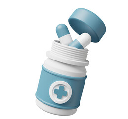 3d open medicine bottle with capsule medicine