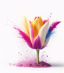 Explosion of colorful flower on a white background