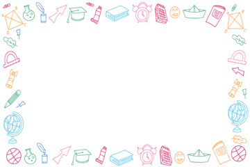Background of school icons in doodle style. School education. Back to school doodle drawing. Vector 